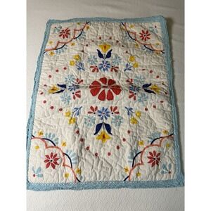 The Pioneer Woman Quilted Pillow Shams 22x27 Floral Set of 2 Blue Trim